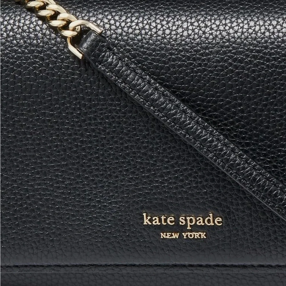 NEW! Kate Spade Eva Wallet On A Chain – Black Pebbled Leather - Picture 5 of 9